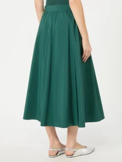 Long cotton-blend taffeta skirt - DARK GREEN
