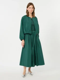 Long cotton-blend taffeta skirt - DARK GREEN
