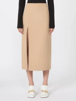 Long double-faced wool skirt - CARAMEL