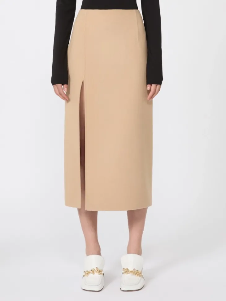 Long double-faced wool skirt - CARAMEL