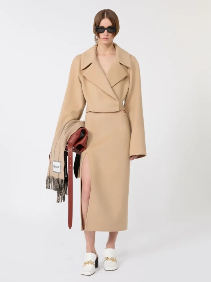 Long double-faced wool skirt - CARAMEL