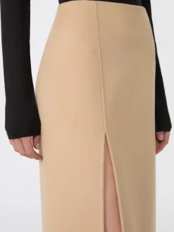 Long double-faced wool skirt - CARAMEL