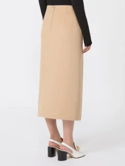 Long double-faced wool skirt - CARAMEL