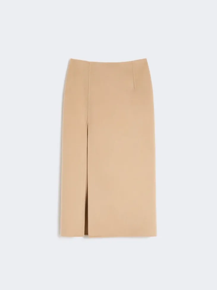 Long double-faced wool skirt - CARAMEL