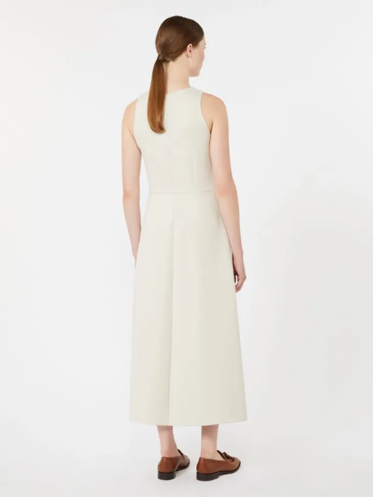 Long flared scuba jersey dress - BEIGE