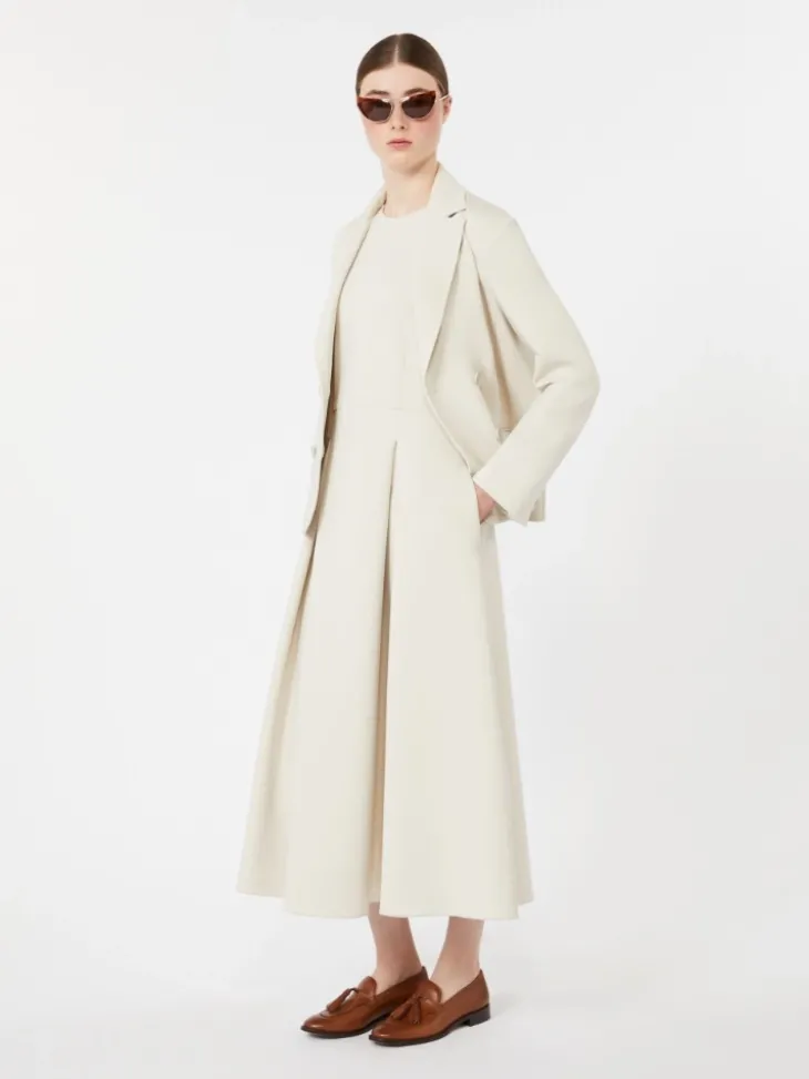 Long flared scuba jersey dress - BEIGE
