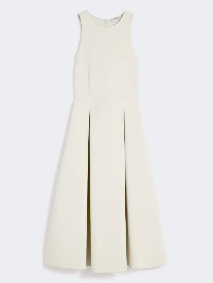 Long flared scuba jersey dress - BEIGE