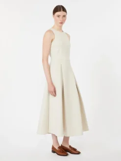 Long flared scuba jersey dress - BEIGE