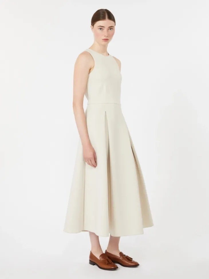 Long flared scuba jersey dress - BEIGE