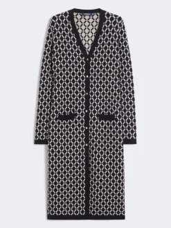 Long jacquard wool cardigan - ULTRAMARINE