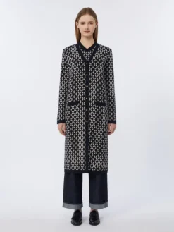 Long jacquard wool cardigan - ULTRAMARINE