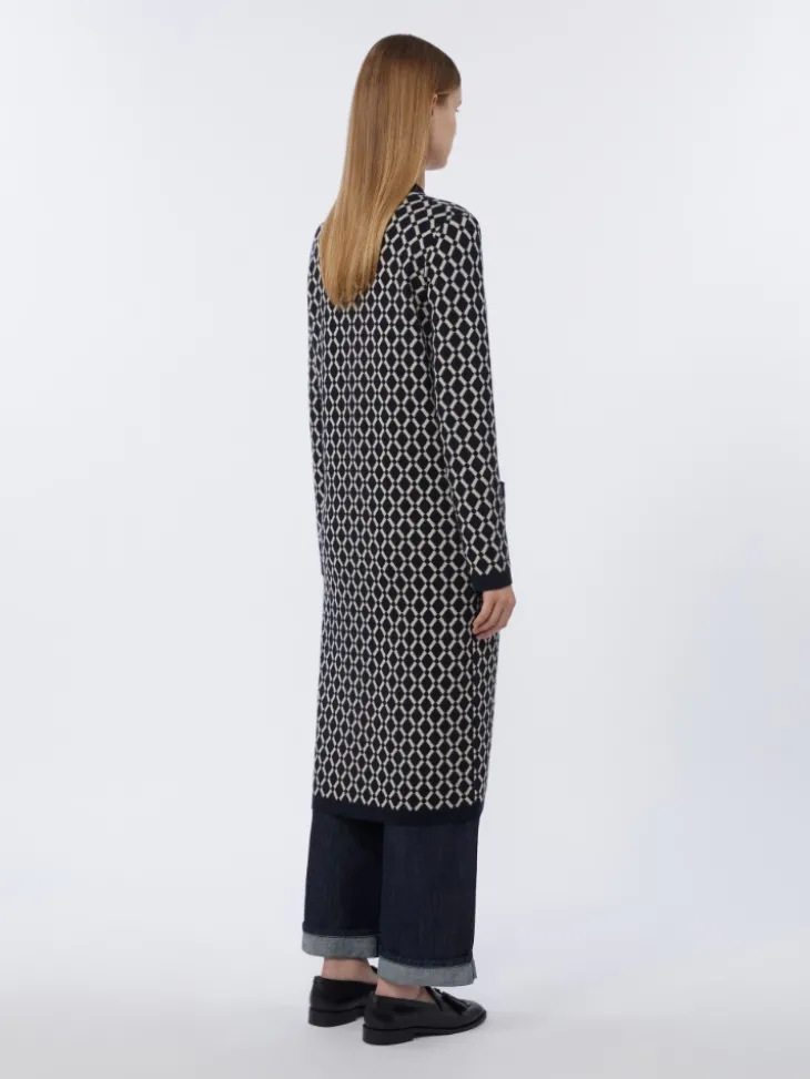 Long jacquard wool cardigan - ULTRAMARINE
