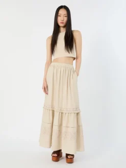 Long linen fabric skirt - SAND