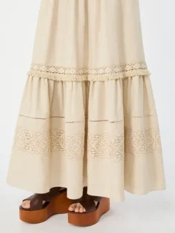 Long linen fabric skirt - SAND