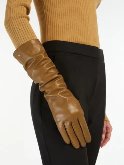 Long Nappa leather gloves - TOBACCO