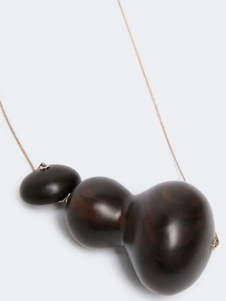 Long necklace with ebony pendant - COFFEE