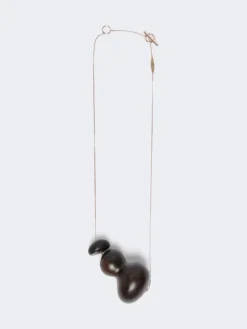 Long necklace with ebony pendant - COFFEE