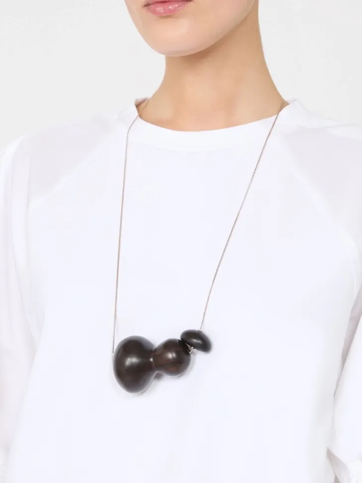 Long necklace with ebony pendant - COFFEE