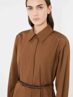 Long poplin shirt dress - CLAY
