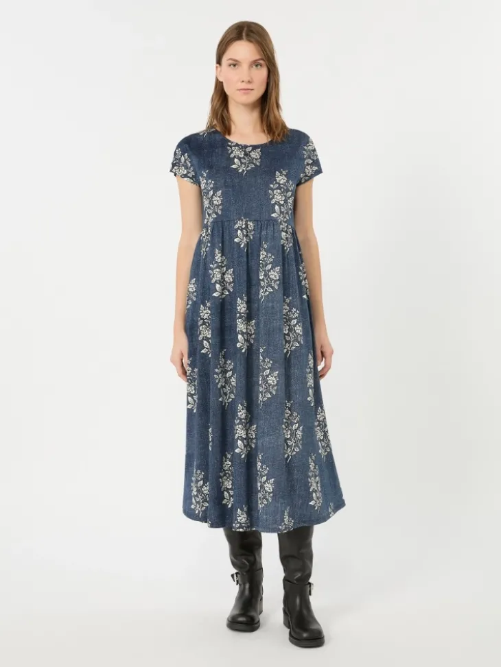 Long printed jersey dress - NAVY