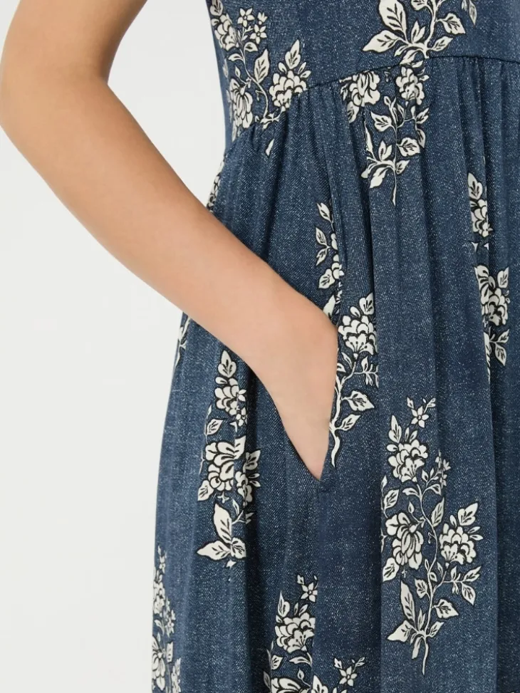 Long printed jersey dress - NAVY