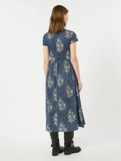 Long printed jersey dress - NAVY