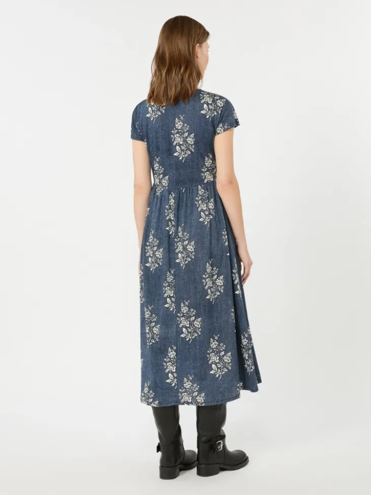 Long printed jersey dress - NAVY