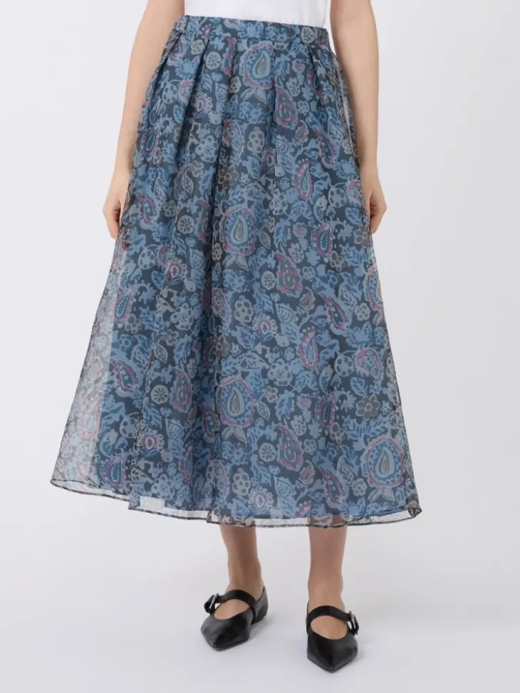 Long printed silk skirt - LIGHT BLUE