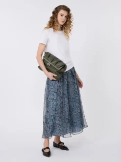 Long printed silk skirt - LIGHT BLUE