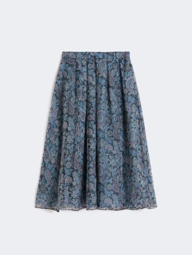Long printed silk skirt - LIGHT BLUE