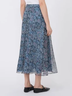 Long printed silk skirt - LIGHT BLUE