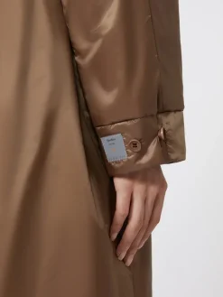 Long water-repellent canvas padded parka - TOBACCO
