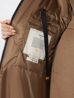 Long water-repellent canvas padded parka - TOBACCO