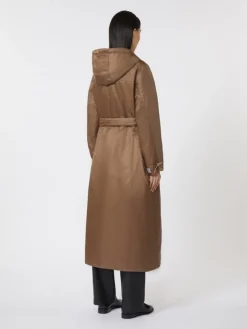 Long water-repellent canvas padded parka - TOBACCO