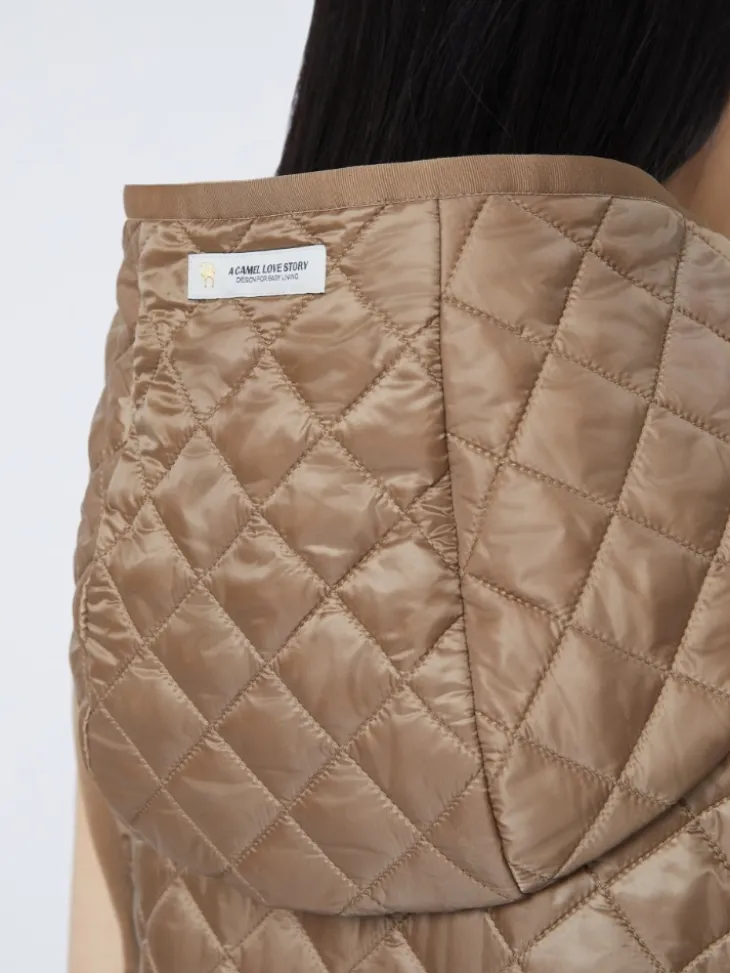 Long water-repellent canvas padded gilet - HAZELNUT BROWN