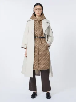 Long water-repellent canvas padded gilet - HAZELNUT BROWN