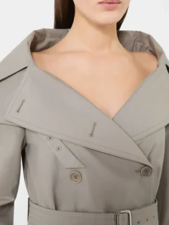 Long water-repellent cotton twill trench coat - MEDIUM GREY