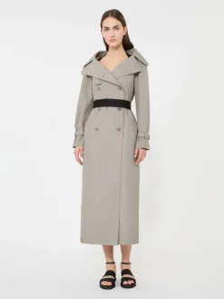 Long water-repellent cotton twill trench coat - MEDIUM GREY