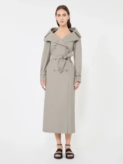 Long water-repellent cotton twill trench coat - MEDIUM GREY