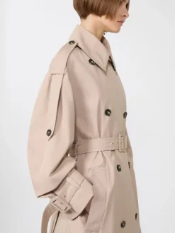Long water-repellent twill trench coat - BEIGE