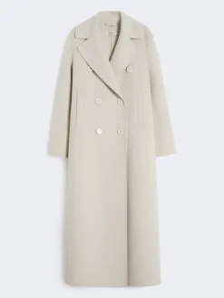 Long wool coat with half-belt detail - SAND