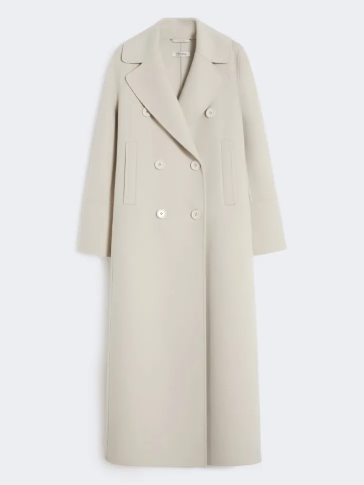 Long wool coat with half-belt detail - SAND