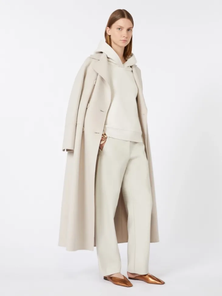 Long wool coat with half-belt detail - SAND
