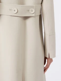 Long wool coat with half-belt detail - SAND