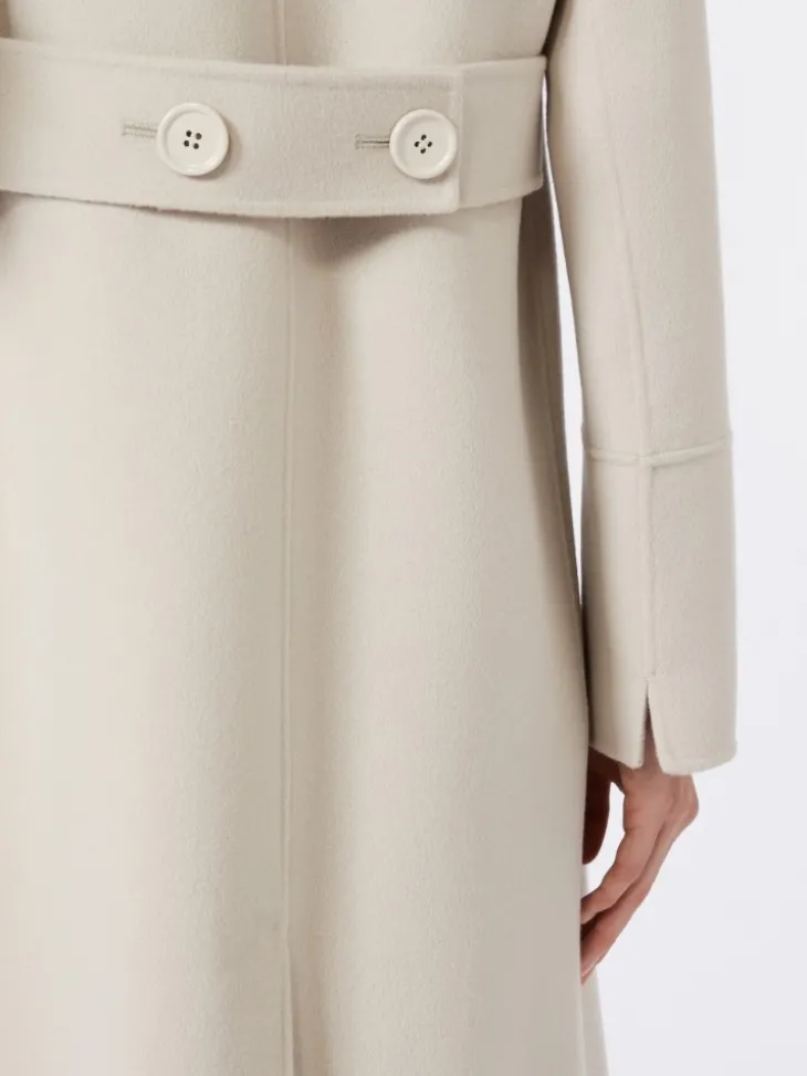 Long wool coat with half-belt detail - SAND