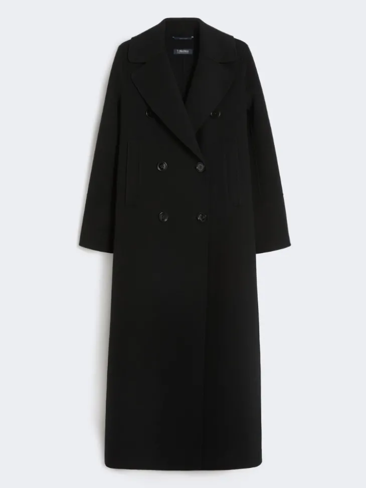 Long wool coat with half-belt detail - BLACK