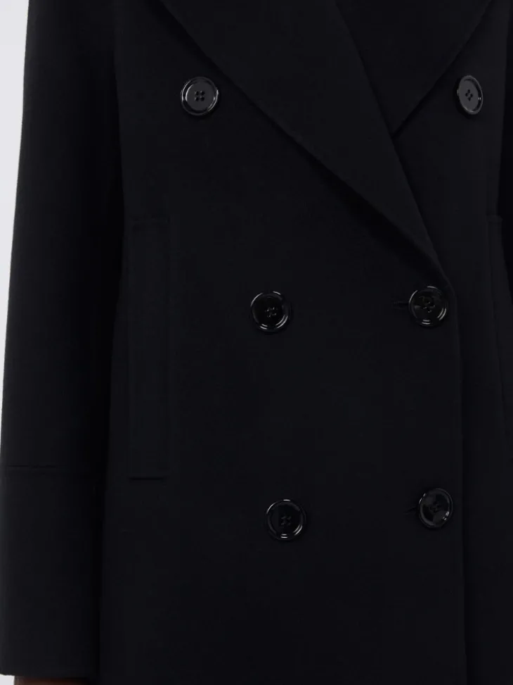 Long wool coat with half-belt detail - BLACK