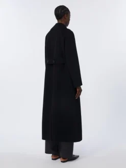 Long wool coat with half-belt detail - BLACK