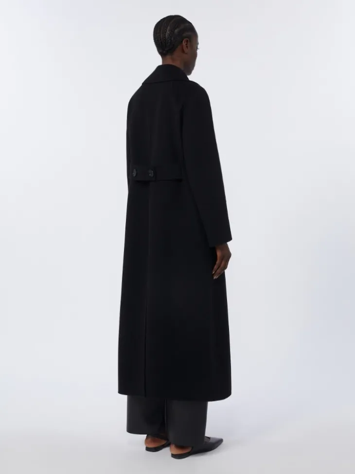 Long wool coat with half-belt detail - BLACK