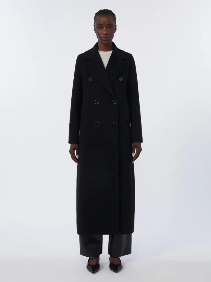 Long wool coat with half-belt detail - BLACK